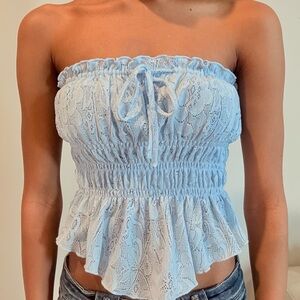 Urban Outfitters Out From Under Amie Ruched & Ruffled Strapless Blue Tube Top
